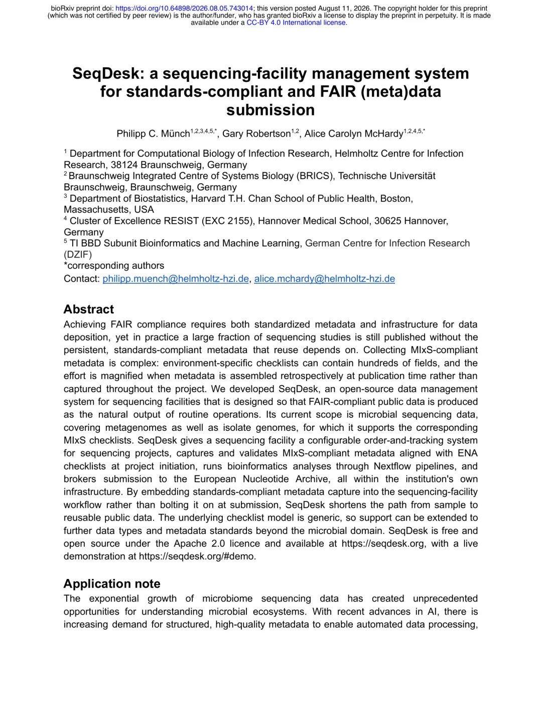 First page of the SeqDesk preprint